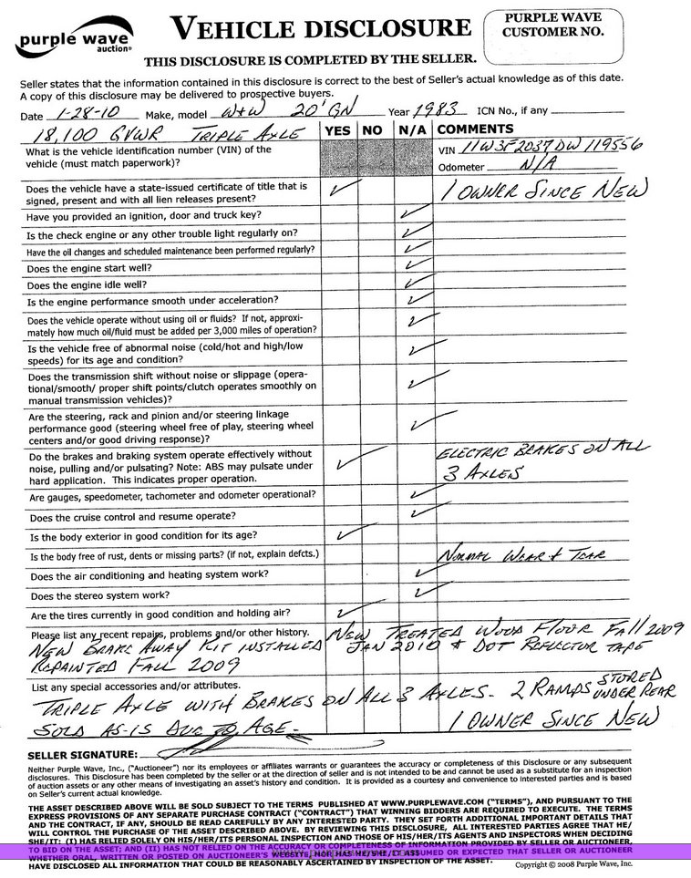 image for item 5332 1983 WW flatbed gooseneck trailer