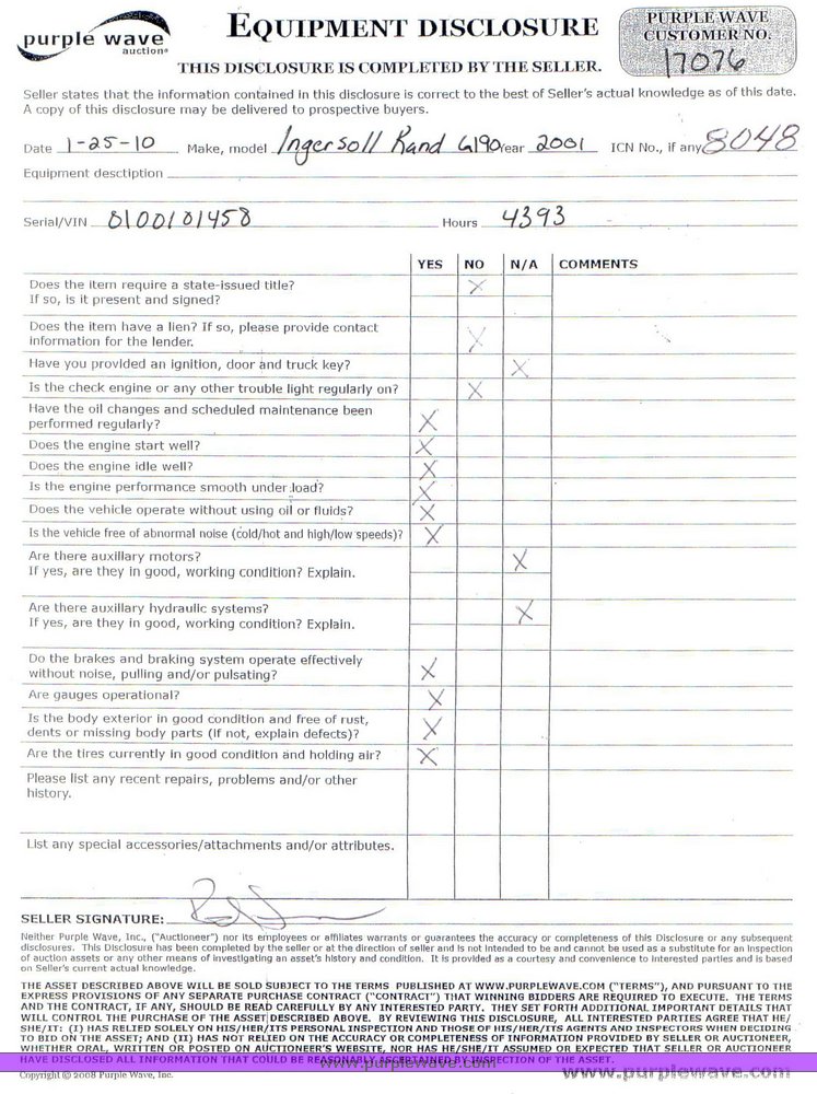 image for item 8048 2001 Ingersoll Rand G190 generator on trailer