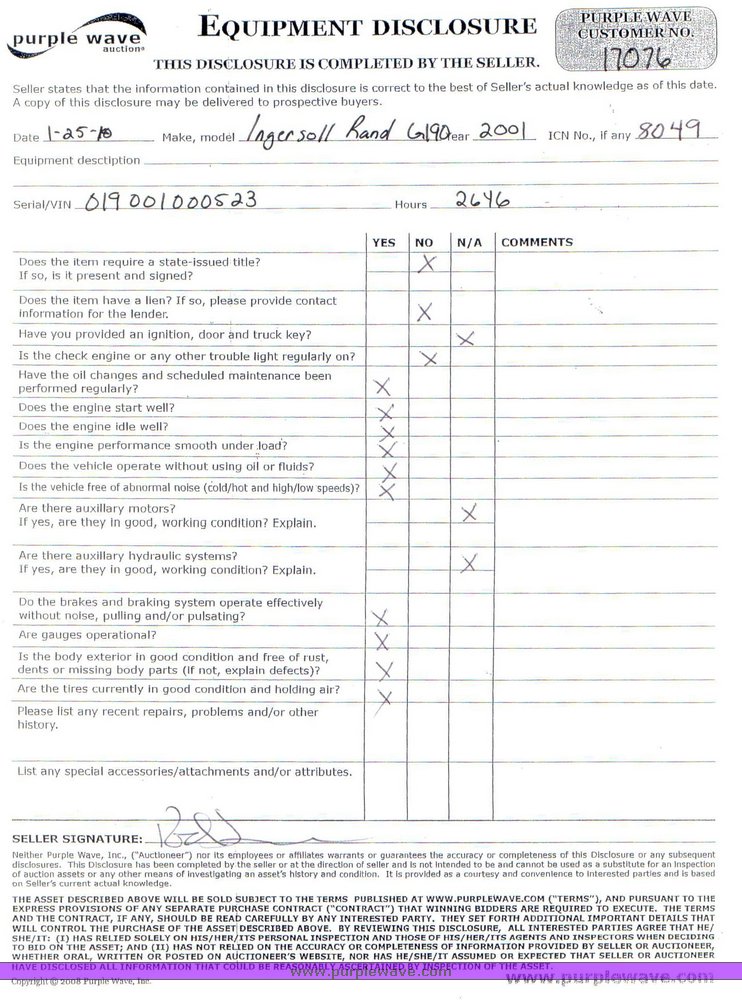 image for item 8049 2001 Ingersoll Rand G190 generator on trailer
