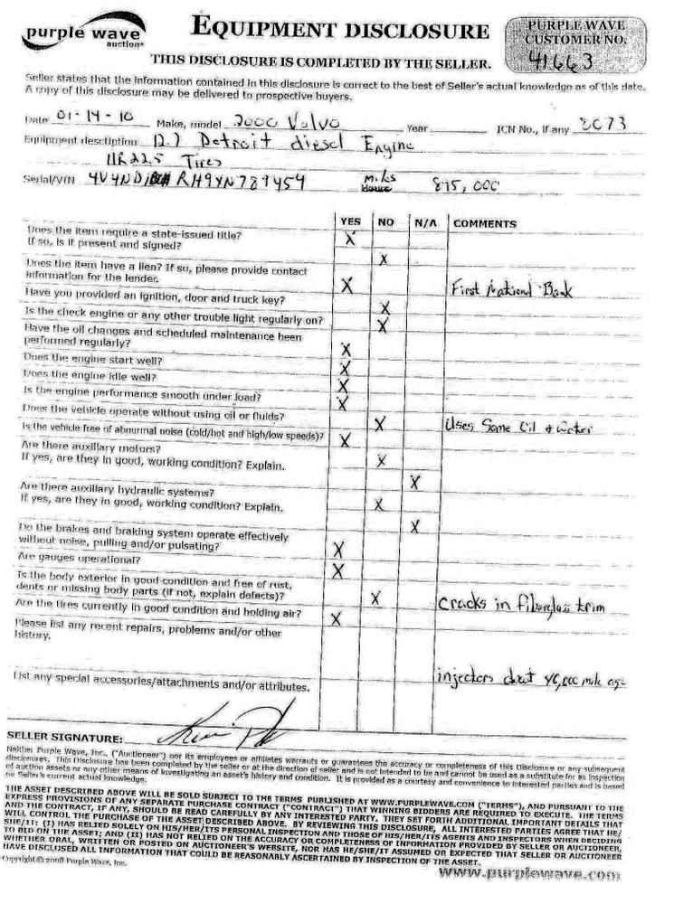 image for item 8073 2000 Volvo Conventional Cab tandem axle semi truck with sleeper