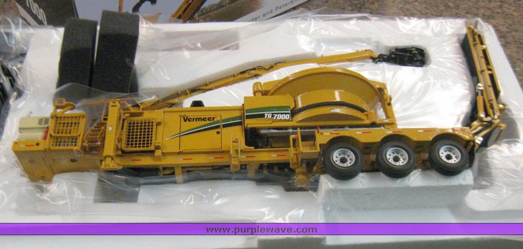 image for item 3032 Scale model of a Vermeer TG7000 tub grinder with loader and Peterbilt 379 four axle day cab semi truck