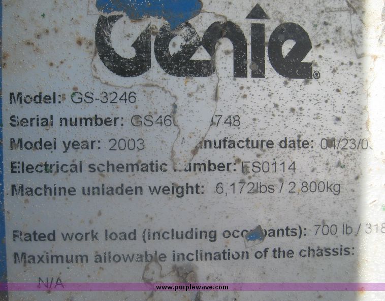 image for item 3871 2003 Genie GS-3246 scissor lift