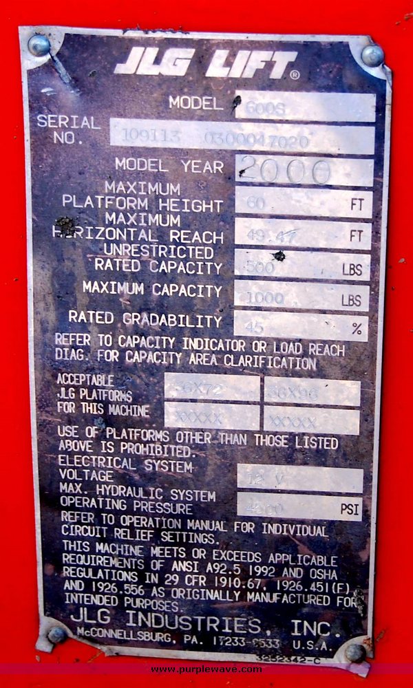 image for item 6037 2000 JLG 600S telescopic boom lift