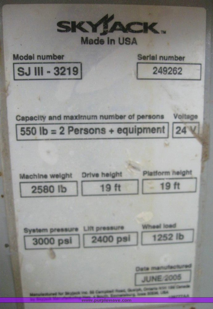 image for item 6843 2005 Skyjack SJIII 3219 scissor lift