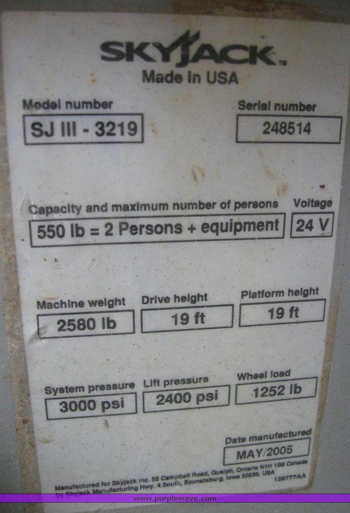 image for item 6844 Skyjack SJIII 3219 scissor lift