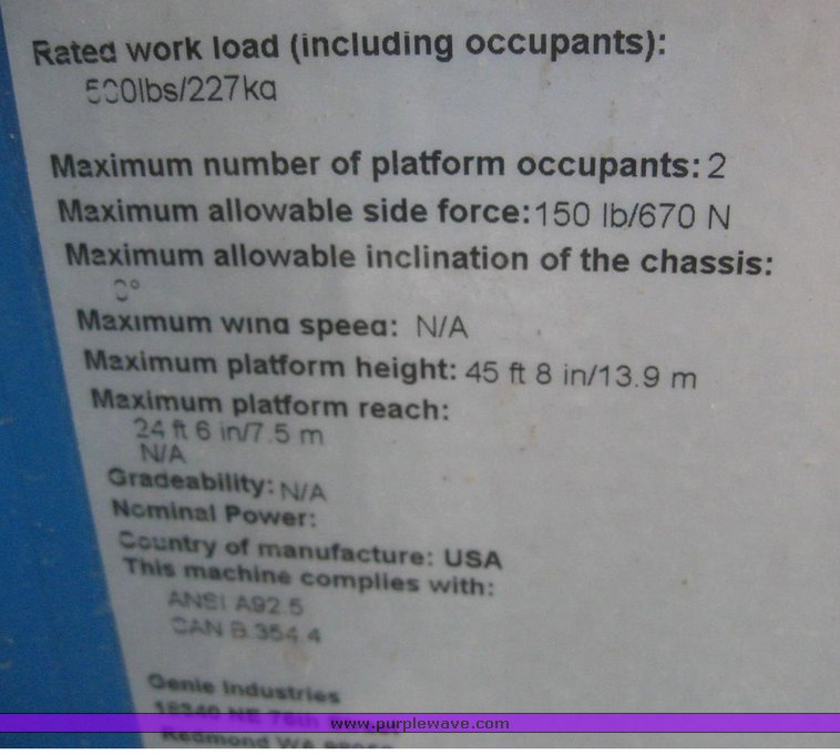 image for item 6845 1999 Genie Z-45/25 CF articulating boom lift