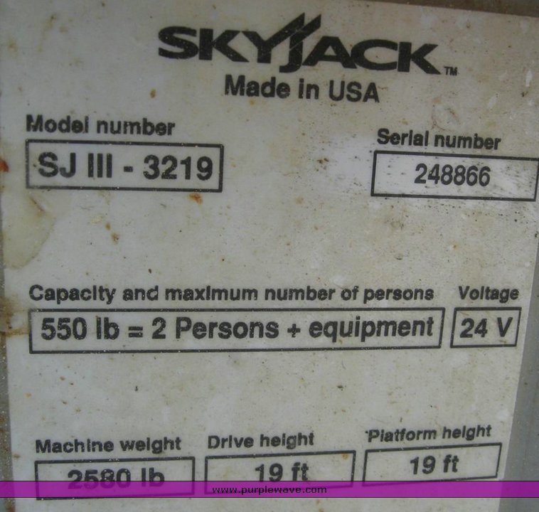 image for item 7681 Skyjack SJIII-3219 scissor lift