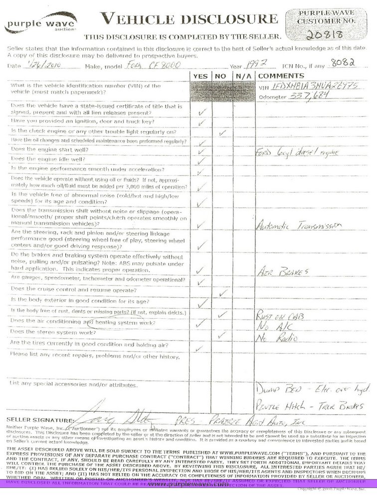 image for item 8082 1992 Ford Cargo LT CF8000 dump truck