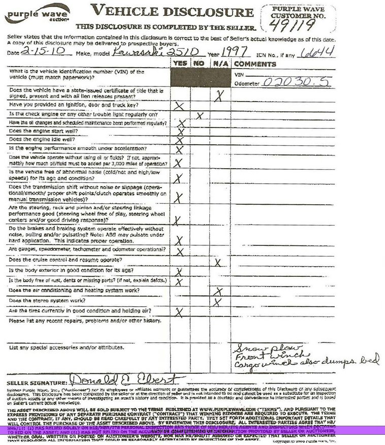 image for item 6644 1997 Kawasaki 2510 Mule