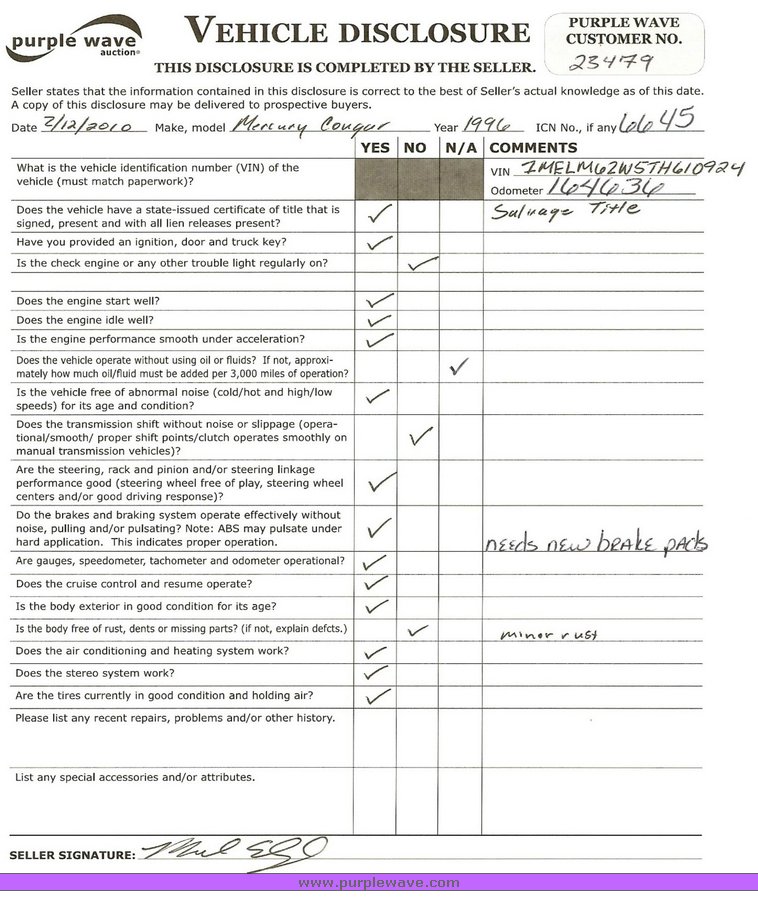 image for item 6645 1996 Mercury Cougar XR7