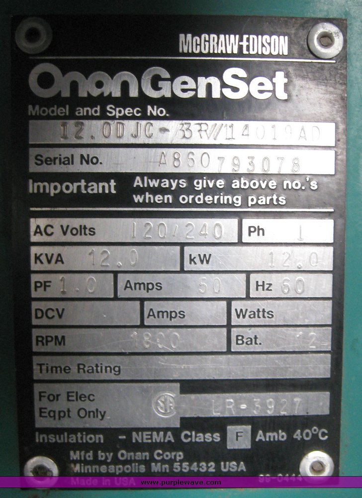 image for item 3345 Onan Genset 12.0 generator