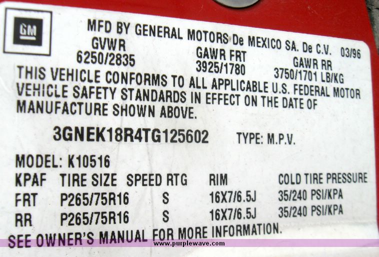 image for item 3356 1996 Chevrolet Tahoe