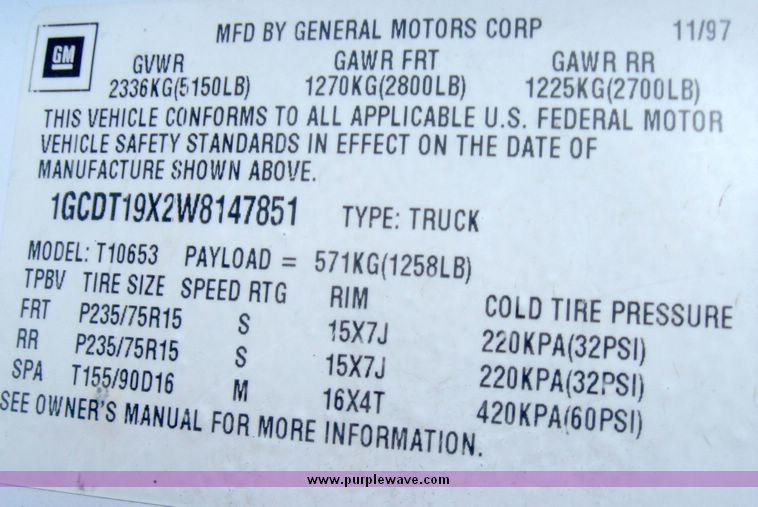 image for item 5465 1998 Chevrolet S10