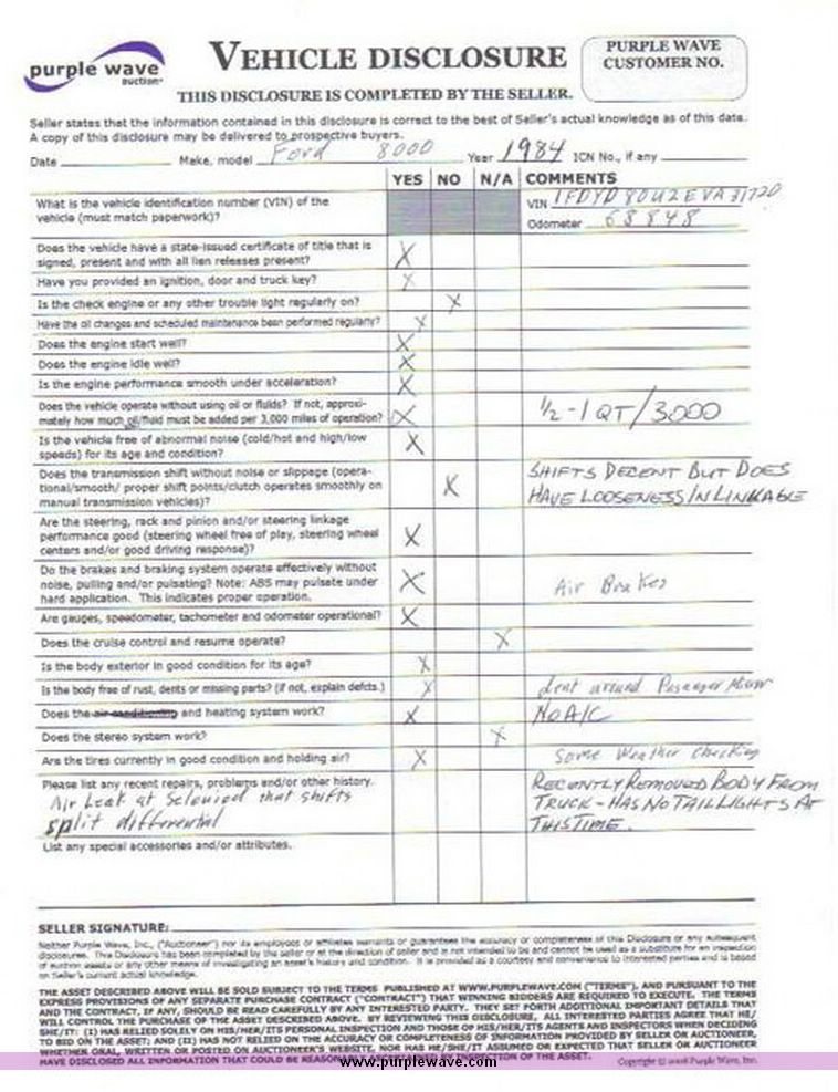 image for item 1201 1984 Ford C8000 fire truck