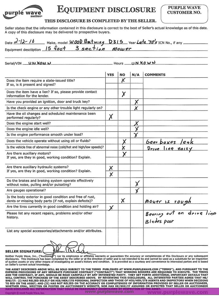 image for item 2004 Woods 15' batwing mower