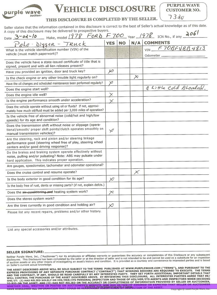 image for item 2061 1978 Ford F-700 pole digger truck