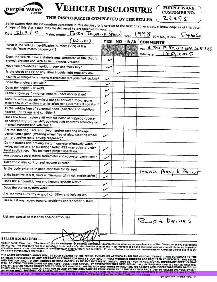 image for item 5466 1998 Ford Taurus