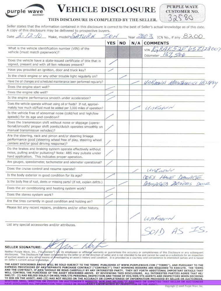 image for item 8200 2003 Saturn Ion