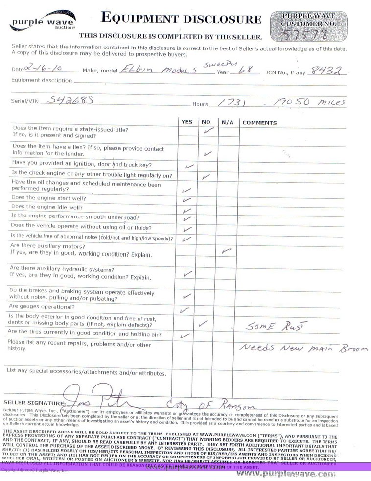 image for item 8432 1968 Elgin Model S street sweeper