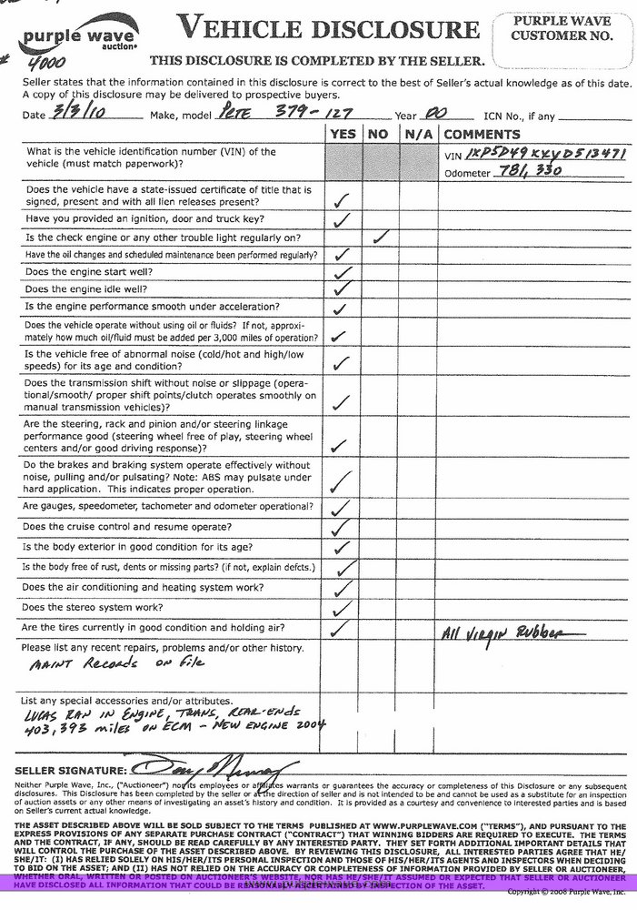image for item 4000 2000 Peterbilt Conventional 379-127 semi tractor