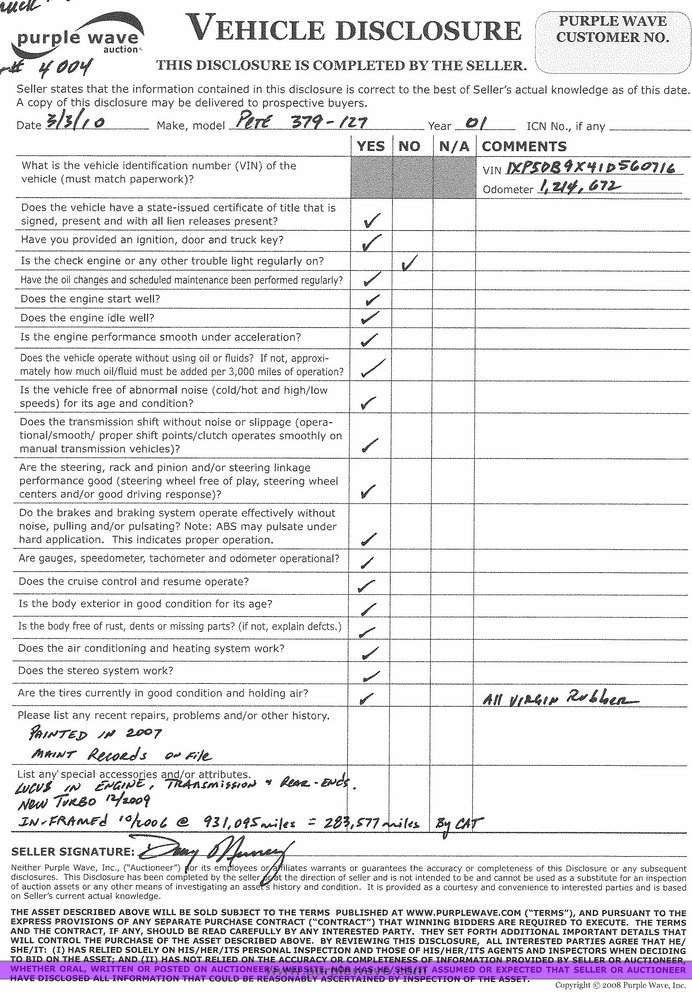 image for item 4004 2001 Peterbilt Conventional 379 semi tractor