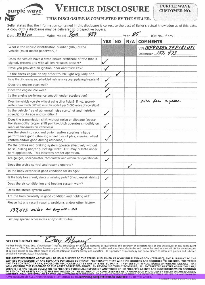 image for item 4008 1985 Peterbilt Conventional 359 semi tractor