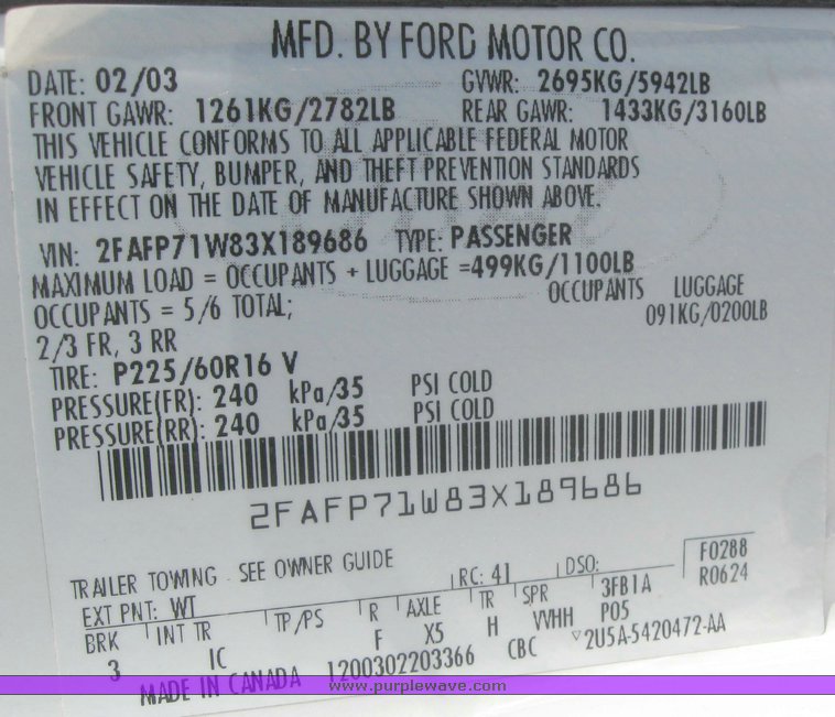 image for item 4235 2003 Ford Crown Victoria Police Interceptor