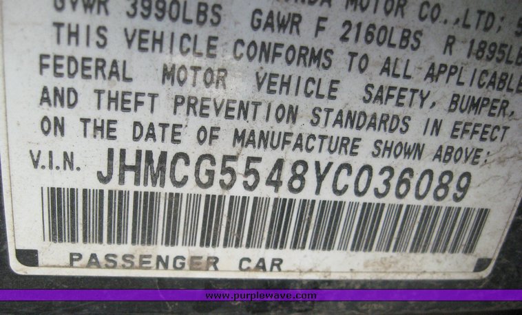 image for item 3922 2000 Honda Accord LX