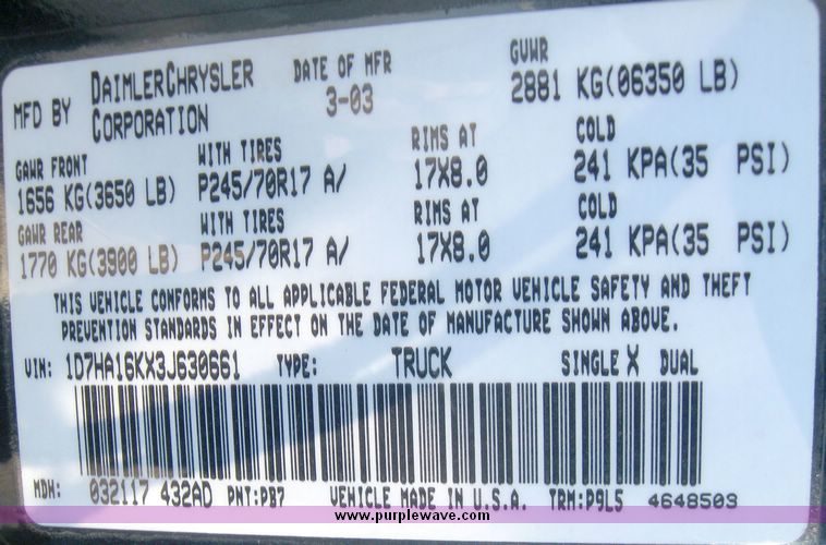 image for item 6991 2003 Dodge Ram 1500 ST