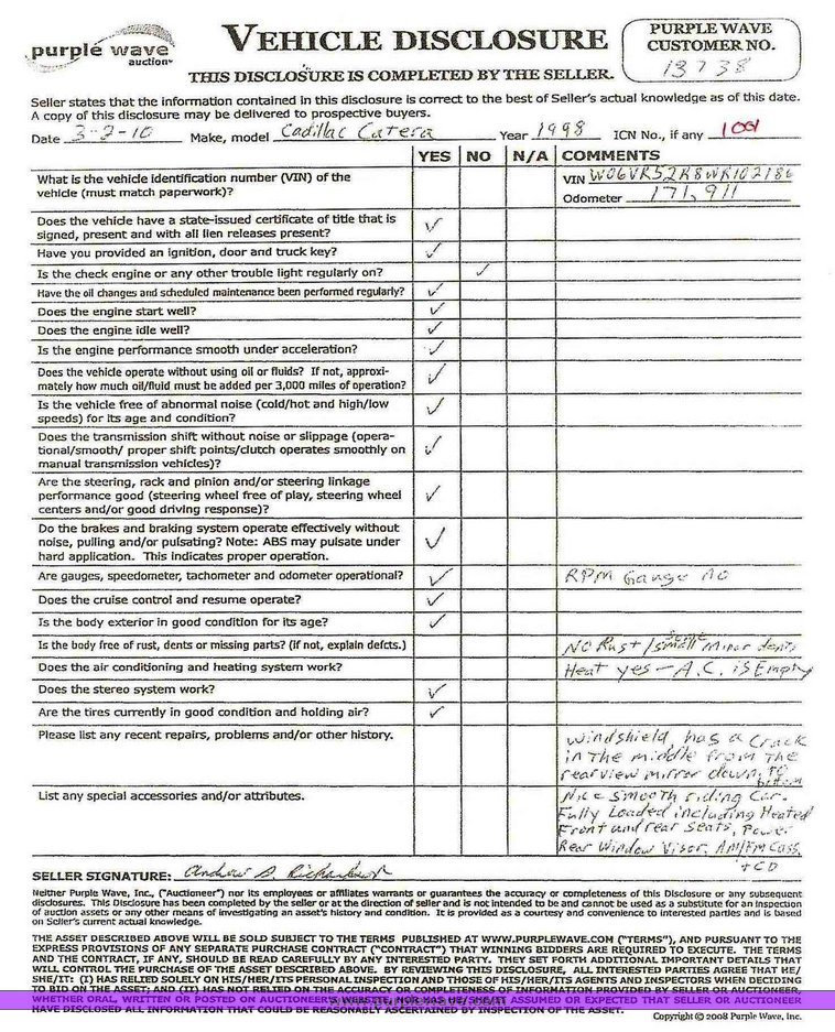 image for item 1001 1998 Cadillac Catera