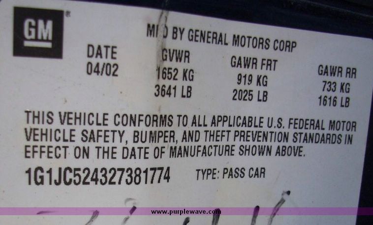 image for item 4621 2002 Chevrolet Cavalier