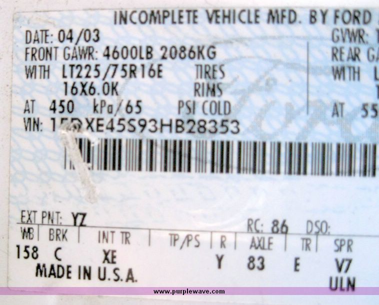 image for item 4650 2003 Ford E450 Super Duty El Dorado Paratransit van