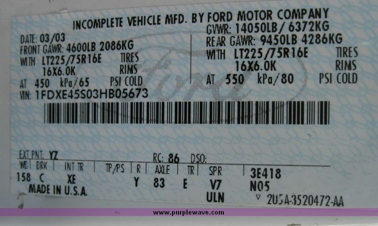 image for item 4653 2003 Ford E450 Super Duty El Dorado Paratransit van