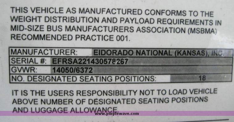 image for item 4653 2003 Ford E450 Super Duty El Dorado Paratransit van