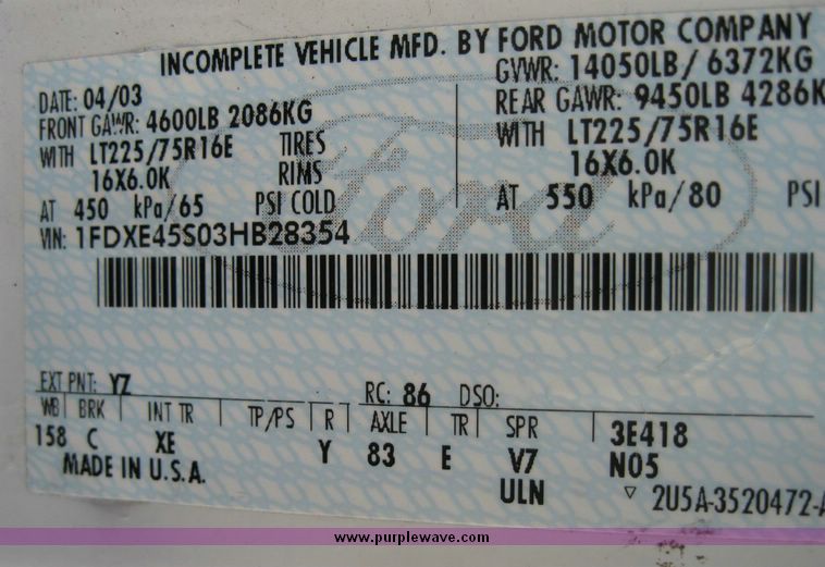 image for item 4655 2003 Ford E450 Super Duty El Dorado Paratransit van