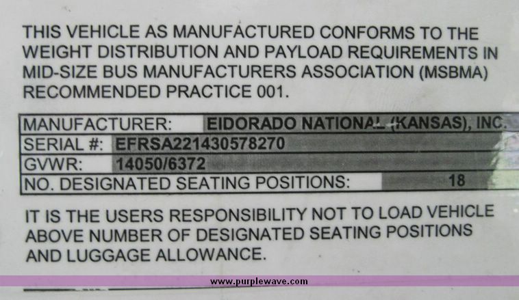 image for item 4655 2003 Ford E450 Super Duty El Dorado Paratransit van