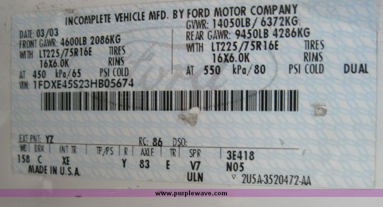 image for item 4676 2003 Ford E450 Super Duty El Dorado Paratransit van