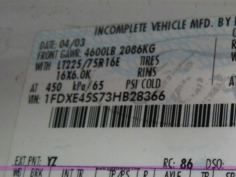 image for item 4677 2003 Ford E450 Super Duty El Dorado Paratransit van