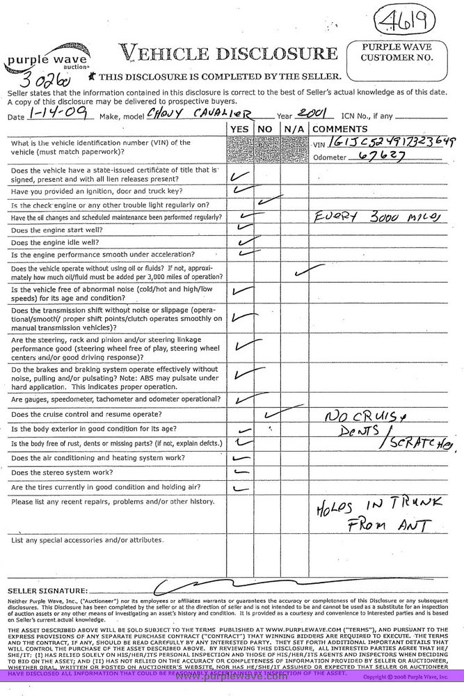 image for item 4619 2001 Chevrolet Cavalier