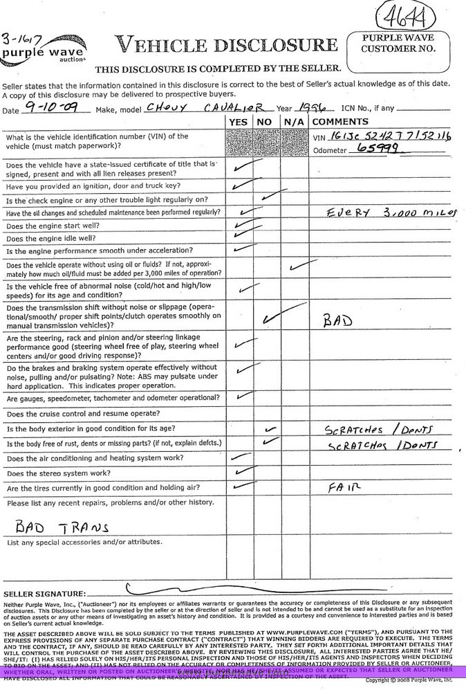 image for item 4644 1996 Chevrolet Cavalier