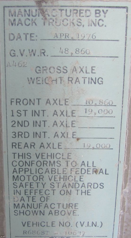 image for item 5214 1976 Mack tandem axle dump truck