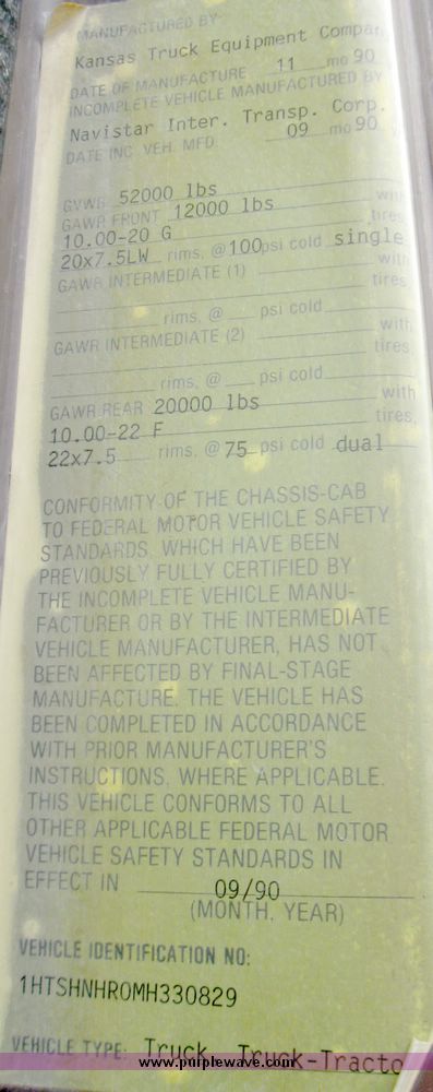 image for item 5454 1991 International Series 4900 dump truck