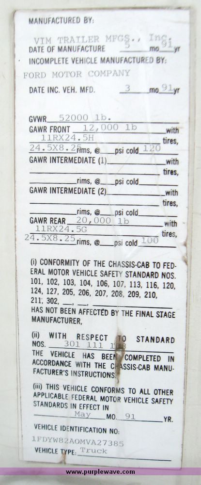 image for item 5457 1991 Ford Conventional LN8000F tractor truck