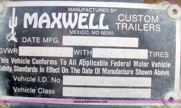 image for item 5696 2003 Maxwell gooseneck trailer