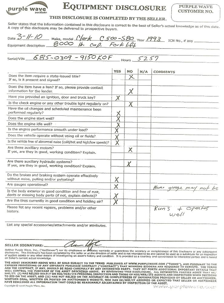 image for item 1302 1993 Clark forklift