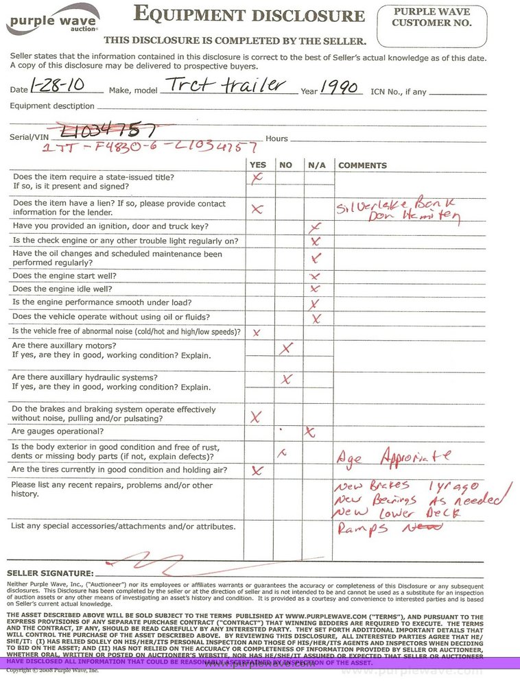 image for item 7721 1990 Transcraft triple axle trailer