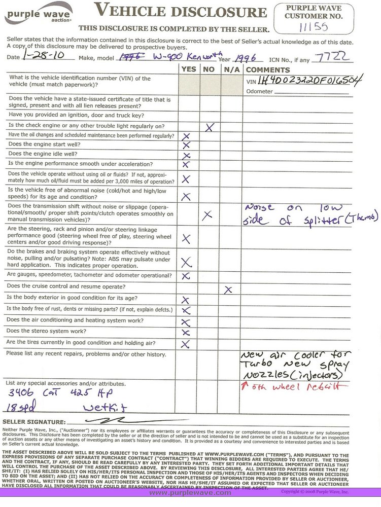 image for item 7722 1996 Kenworth W900B