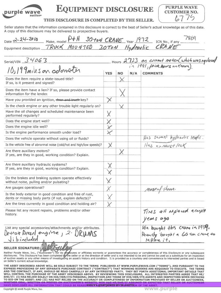 image for item 7861 1972 P & H T-300 30 ton hydraulic truck crane