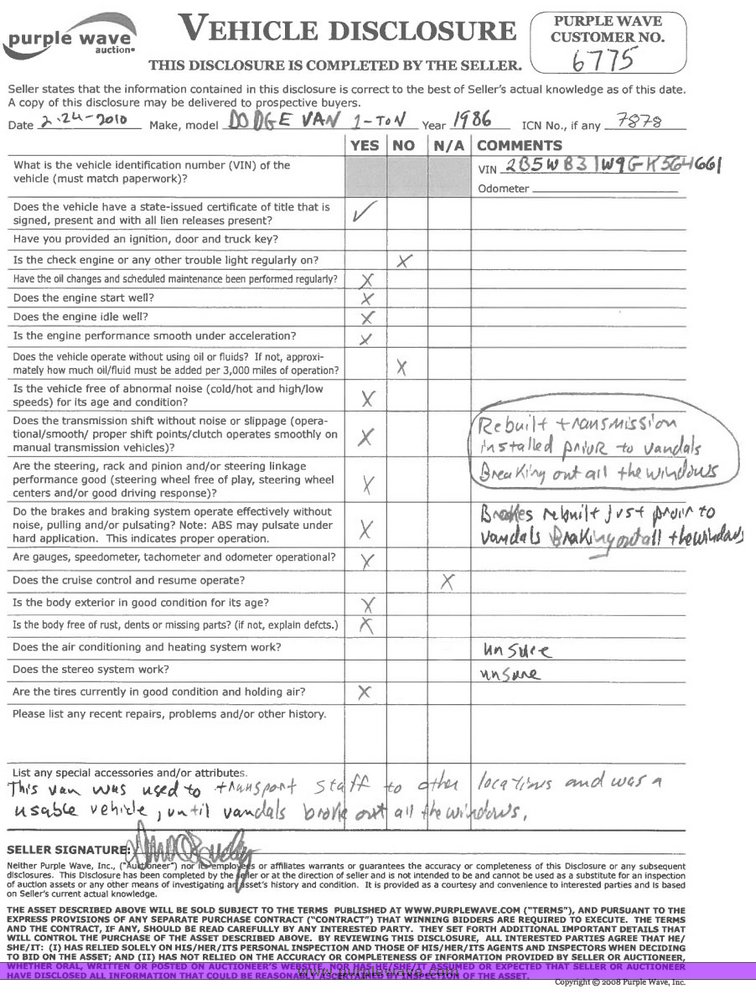 image for item 7878 1986 Dodge Ram Wagon B350