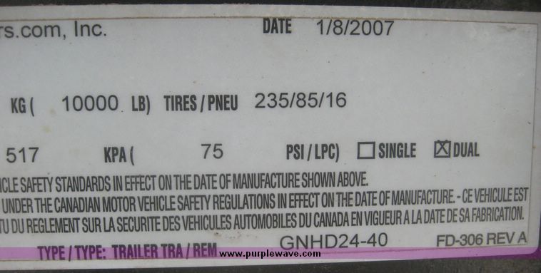 image for item 3937 2007 Brute flatbed gooseneck trailer